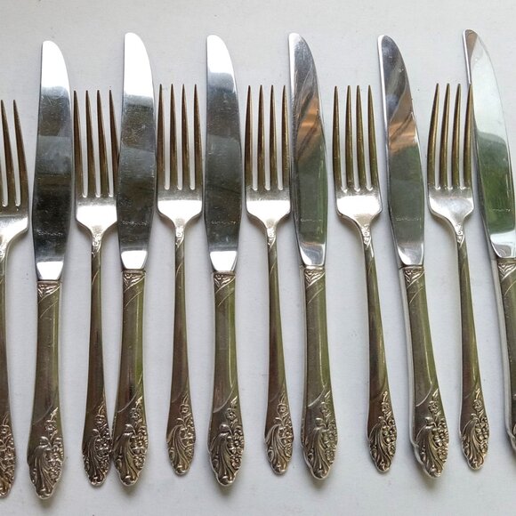 Silver Plate Community Oneida c1950s 6 Dinner Knives 6 Dinner Forks EVENING STAR - Picture 2 of 11